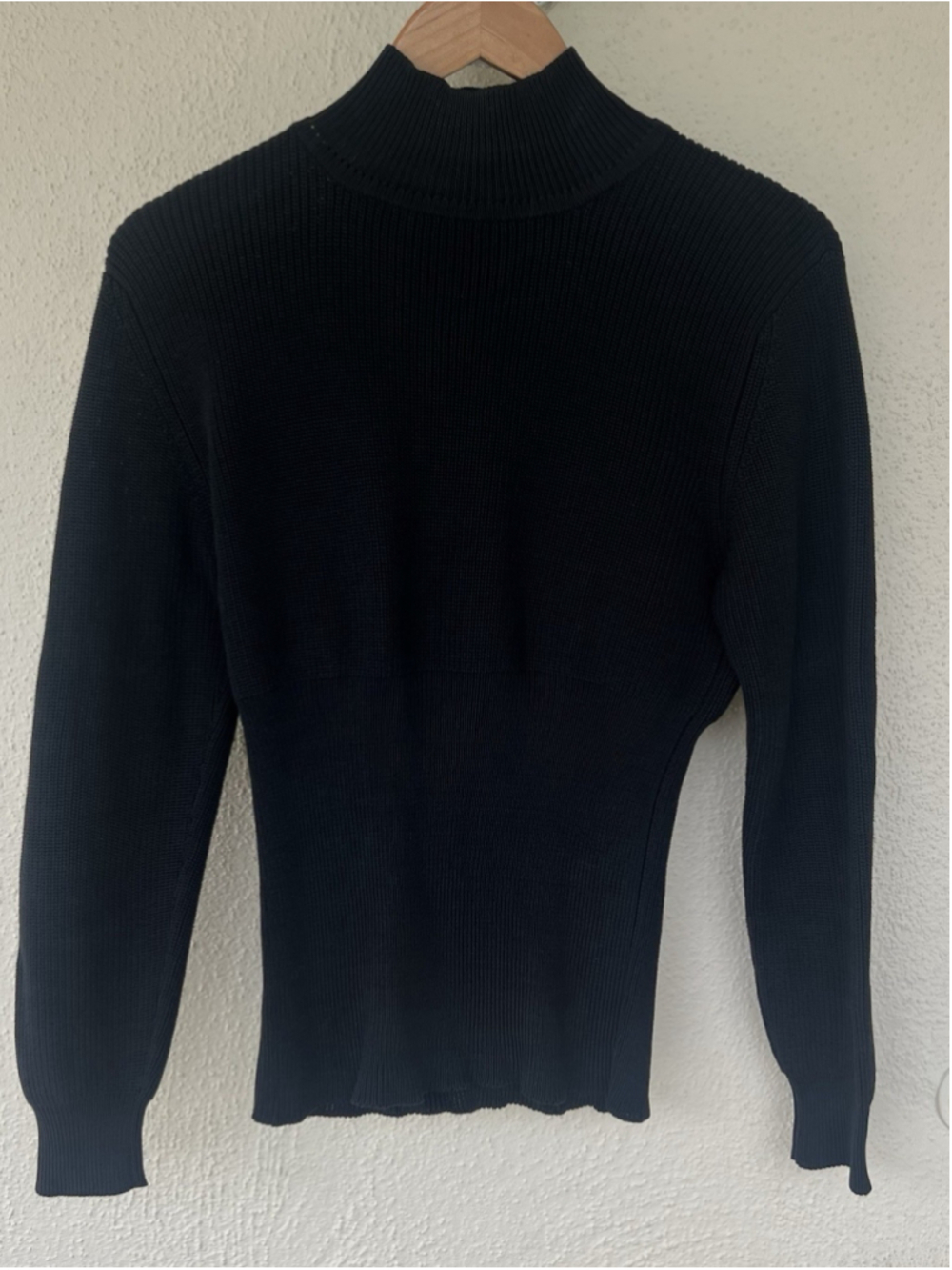 Peruvian Connection Black Knit Mock Neck Sweater S Ribbed Balloon Sleeve Capsule